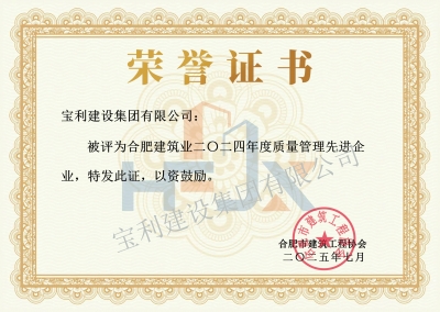 合肥建筑業2024年度質量管理先進企業